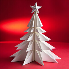 Obraz premium An illustration of a red Christmas background with tree golden stars and ribbons, a festive holiday decoration for a greeting card