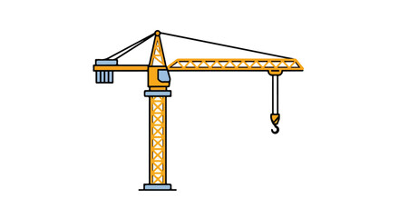 Illustration of a yellow construction crane against a white background, perfect for educational purposes or graphic design, showcasing industrial
