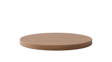 Round wooden podium or display stand against a black background