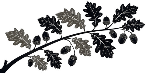 Fototapeta premium Isolated silhouettes of various black leaves and branches of a tree with fresh foliage