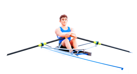 3d cartoon rowing athlete serene strength, calm determination, water sports mastery, isolated on transparent background
