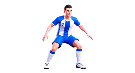 3d cartoon soccer player ready for action, focused and determined, isolated on transparent background
