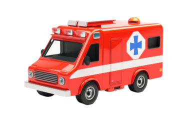 Emergency ambulance 3d render on white background,png