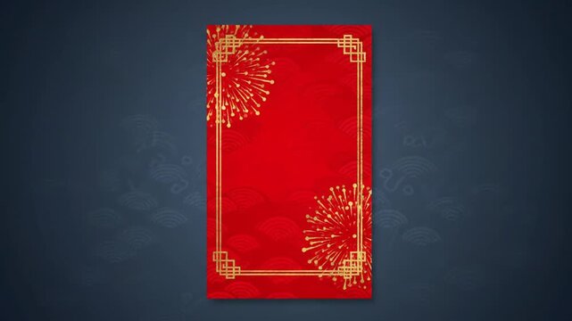 Elegant red template with golden fireworks and decorative frame