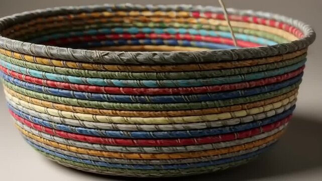 wicker basket with colorful beads