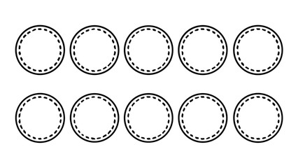 Ten circular shapes arranged in two rows with a dashed inner circle and a solid outer circle design