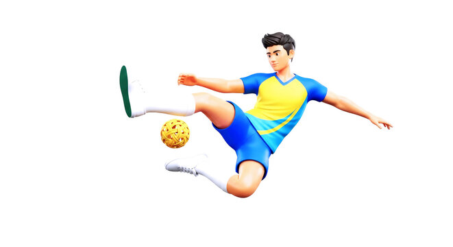 cartoon sepak takraw athlete dynamic kick, skillful play, asian sport, isolated on transparent background