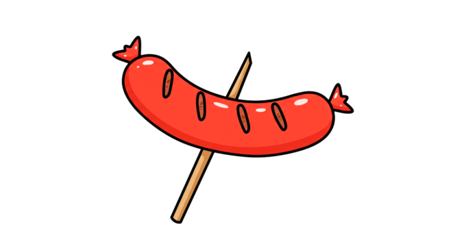 Grilled sausage food vector illustration barbecue sausage on stick tasty sausage clip art delicious food on transparent background