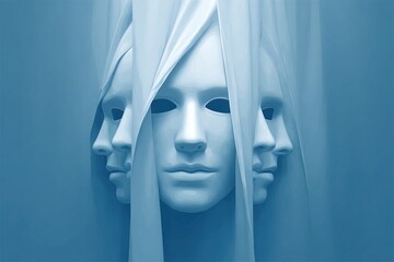 Spooky Halloween masks rotate gently in a dim space, creating an eerie, festive atmosphere for the holiday season