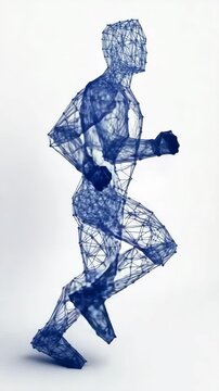 A vibrant depiction of a runner in motion is crafted using intricate mesh patterns, highlighting artistic and technological innovation
