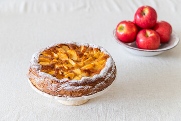 Sweet apple cake, delicious dessert with slices of apples