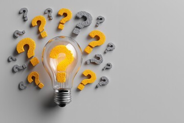 Question marks around a lamp on a gray background 4x3
