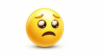 Sad yellow emoji face with big eyes isolated on white background