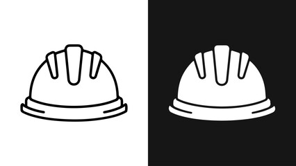Construction Safety Hard Hat Icon in Contrasting Black and White Styles