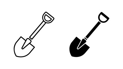 Shovel Icon Set: Black Outline and Solid Glyph Illustrations