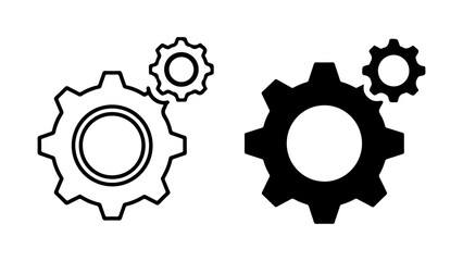 Pair of Gear Icons in Outline and Solid Styles