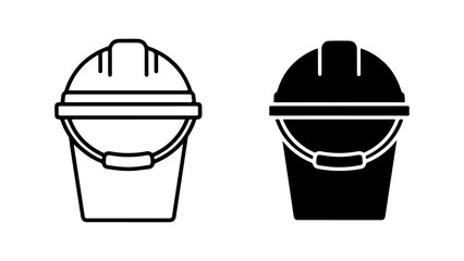 Construction Bucket and Safety Hard Hat Icon Set