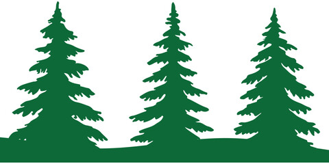 Fototapeta premium Silhouette of Forest of Christmas fir trees vector icon set illustration isolated on white background. pine tree forest silhouette vector illustration, Fir trees icon set. set of forest trees. vector 