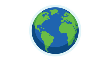 Simplified globe graphic featuring continental landmasses and oceanic expanse depicted in blue and green tones set against a pristine white backdrop