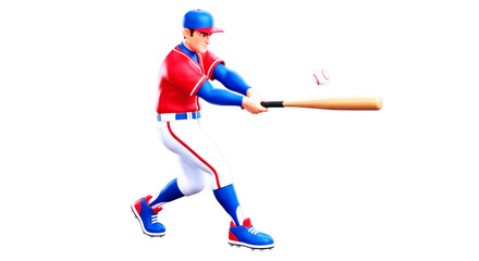 Fototapeta premium cartoon baseball power hitter 3d render of an athletes explosive swing, focused determination, isolated on transparent background