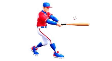 cartoon baseball power hitter 3d render of an athletes explosive swing, focused determination, isolated on transparent background