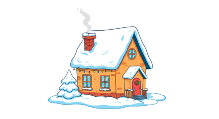 Winter cottage snow scene holiday season christmas house snowy landscape festive illustration art on transparent background