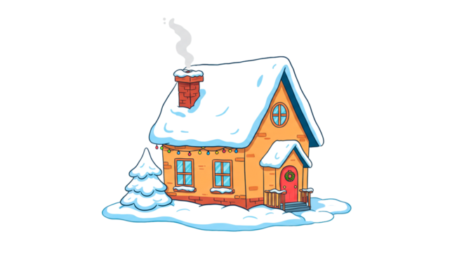 Winter cottage snow scene holiday season christmas house snowy landscape festive illustration art on transparent background