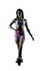 Young beautiful woman with athletic body on a transparent background. Fitness girl