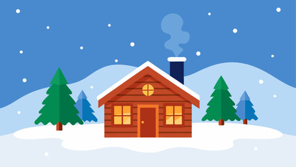 Naklejka premium Winter cabin scene with snowy landscape