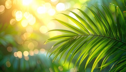 Obraz premium Radiant Green Palm Leaf A Sunlit Tropical Paradise