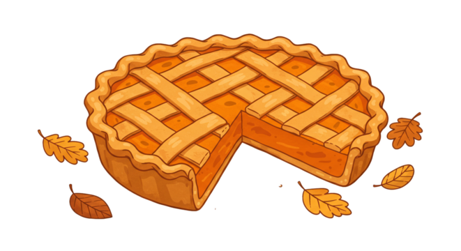Delicious autumn pie dessert pastry food bake thanksgiving holiday leaves season tasty baked treat on transparent background