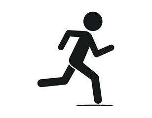 A simple black silhouette icon of a stick figure person in a dynamic running or jogging pose on a white background.
