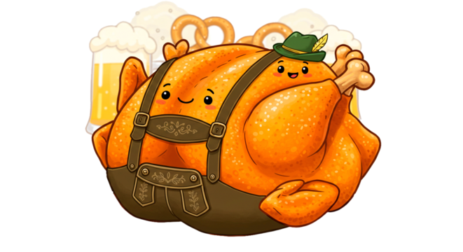 Kawaii oktoberfest turkey beer pretzels celebration festive cartoon character illustration graphic design on transparent background