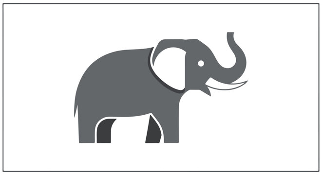 Stylized monochrome depiction of an elephant with its simplified form and symbolic animal representation isolated on a stark white backdrop