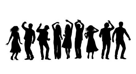 dancing  silhouette of people dancing on a white background on transparent background