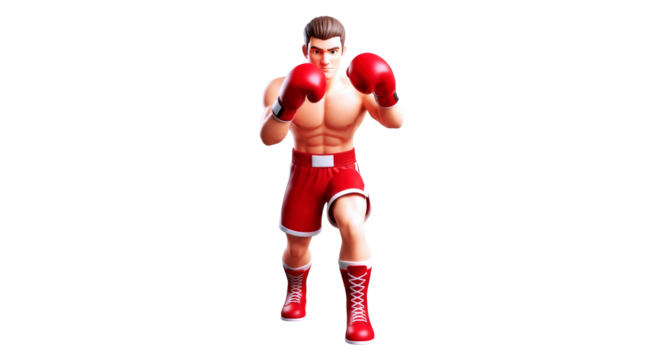 cartoon boxer ready to rumble 3d animation asset, isolated on transparent background