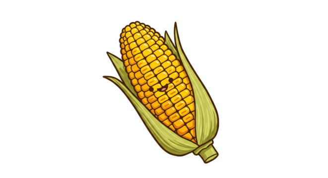 Cute corn cob illustration vector art fresh sweet corn maize agriculture farm harvest food healthy organic vegan diet on transparent background