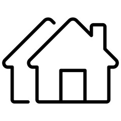 Two Homes Outline Icon Design Vector - Two houses side by side, representing housing community, multiple properties, or residential area