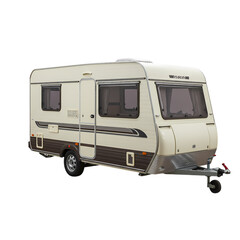 Cream and Brown Caravan on White Background isolated on transparent background