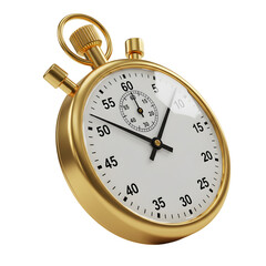 Gleaming Golden Stopwatch with Precise Minute and Second Hands Displaying Accurate Time.