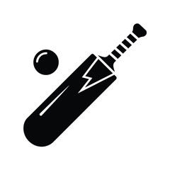 Black silhouette of a cricket bat and ball icon