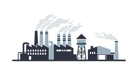 Stylized industrial complex with smoke plumes a vector illustration showcasing factories power plants and environmental pollution concerns