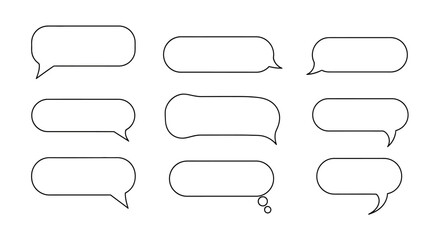 Nine speech bubbles with rounded corners and different tail positions, arranged in a grid on a white background.