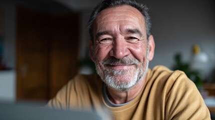 Obraz premium Happy senior man with laptop.