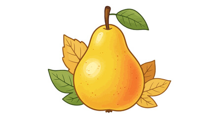 Yellow pear fruit illustration with autumn leaves a vibrant and colorful organic food graphic design element on transparent background