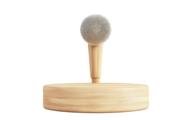 Wooden podium with microphone on white background,png