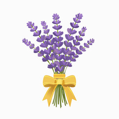 Lavender Bouquet Tied with Golden Ribbon Graphic Floral Illustration