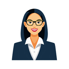 Smiling Asian professional business woman wearing eyeglasses and a smart corporate suit.