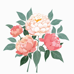 Elegant Peony Bouquet with Delicate Pink and Cream Blossoms and Verdant Foliage