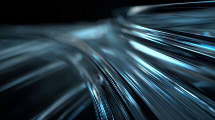 Abstract black 3d background with glass transparent square plates row, light blue gradient and speed motion effect. Crystal curve wave line pattern. Render futuristic digital tech Stock Illustration